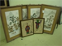 Lot of four Oriental tile pictures and two