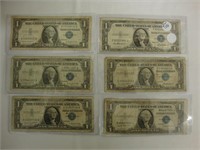 Six old silver certificates 1935 and 1957.