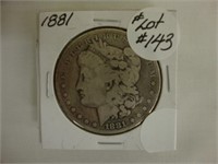 1881 Morgan silver dollar.
