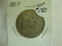 1857 seated liberty silver half dollar.