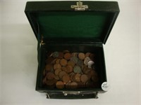 Case containing old wheat pennies.
