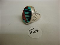 Large turquoise and coral men's ring.