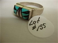 Small turquoise and coral men's ring.