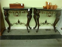 Pair of contemporary console tables with black