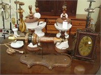 Lot of various milkglass lamps along with others.