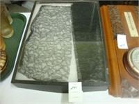 Display box containing black lace.