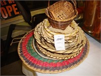 Lot of handwoven American Indian baskets.