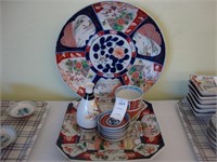 Two Imari chargers and serving dishes.