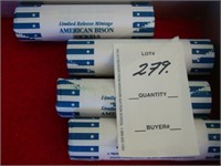 Four rolls of 2005 American Bison nickels.