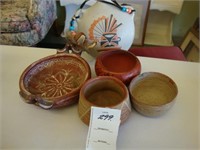 Five bits of American Indian pottery.