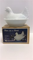 Indiana glass milk glass hen on nest w/ box