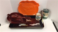 Metal serving tray, salad set and 3 other Pcs.