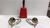 2 heart shape sconces and a handbell