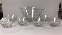 Fruit bowl with 6 serving bowls clear glass with