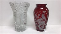 Clear cut crystal vase, red decorative vase