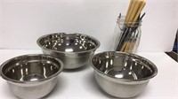 3 metal stacking mixing bowls with mason jar and