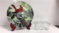 Decorative cardinal plate with stand and clear