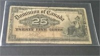 1900 Dominion Of Canada 25 Cent Banknote