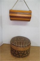 Vintage Sewing Basket & 9" Vintage Wood Planter
