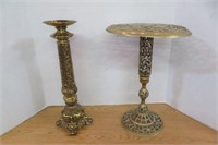 Vint 16"h Brass Table & 17"h 3lb Brass Candle Hol