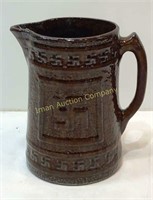 Indian Good Luck Stoneware Pitcher 8.5”