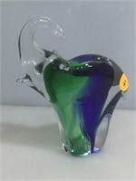 Murano Glass Elephant Signed with Sticker 6.25H x