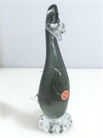 Murano Glass Running Duck Signed by Sticker. 8.5H