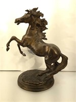 Metal Rearing Horse Sculpture 17in H.