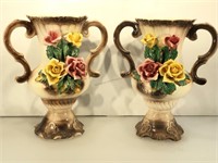 Large Pair of  Capodimonte Double Handled Vases.