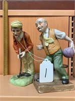 Old man bowling and golfing figurines