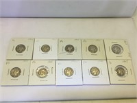 10 Silver Mercury dimes with assorted dates