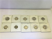 10 Silver Mercury Dimes with assorted dates