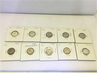 10 Silver Roosevelt Dimes with assorted dates
