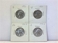 4 Silver Washington Quarters With assorted dates