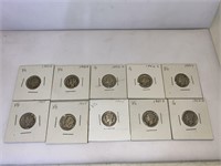 10 Silver Mercury Dimes with assorted dates