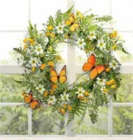 Mixed Daisy & Monarch Wreath 22"