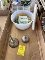 VINTAGE OIL CANS AND MISC SCREWS, NAILS ETC