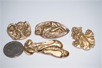 4 Vintage Ceramic Gold Painted Pin/Brooches