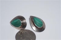 Sterling and Malachite Marked Earrings