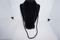 3 Black Cut Bead Glass Vintage Necklaces