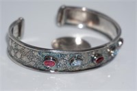 Sterling Cuff with 5 Gem Stones