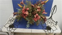 Floral Centerpiece,2 Metal Scones, Plate Holder