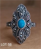 LADIES SIZE 8 STERLING SILVER TURQUOISE RING
