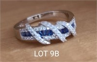 LADIES SZ 8 STERLING SILVER TWISTED SAPPHIRE RING