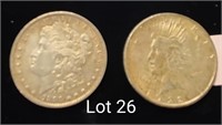 1896 MORGAN DOLLAR & 1922 PEACE DOLLAR COINS