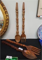 HAND CARVED FORK & SPOON WALL HANGERS