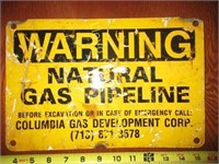 Columbia Gas Enamel Metal Warning Sign