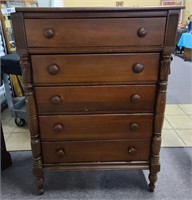 SOLID MAHOGANY 5 DRAWER CHEST 36W X 50T