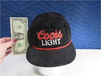 Vintage Coors Light Black SnapBack Hat Corduroy