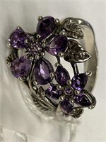 Purple Flower Cluster Gems 925